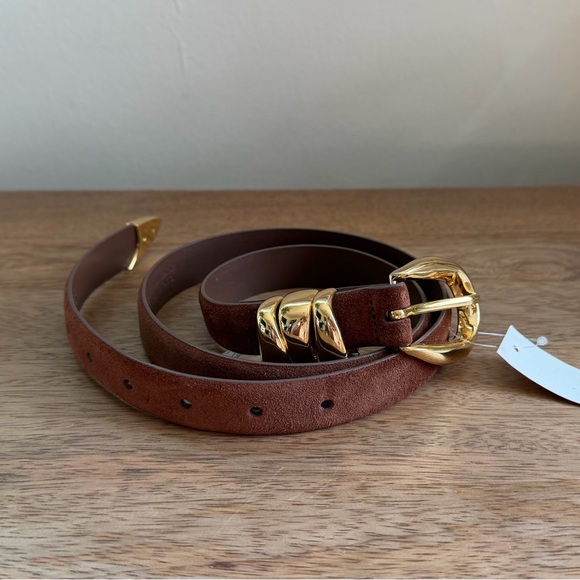 Madewell Brown Suede Leather Belt with Gold Buckle - Picture 1 of 6